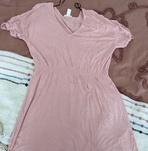 H&M Basics T-shirt Waist Defined Pink Dress